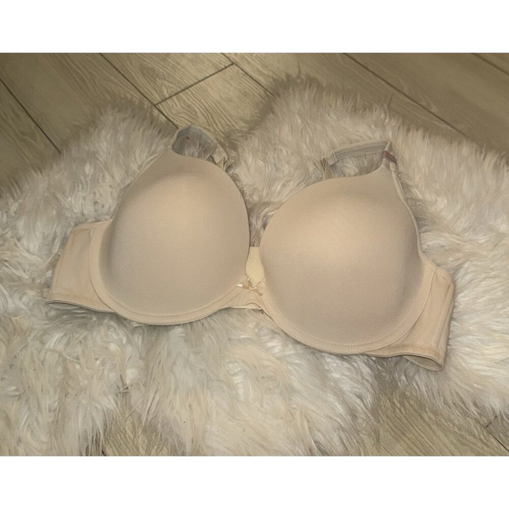 Cacique Boost Plunge Bra Cotton Blend Padded Underwire Womens 46C Beige New